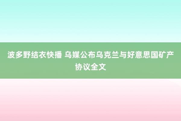波多野结衣快播 乌媒公布乌克兰与好意思国矿产协议全文